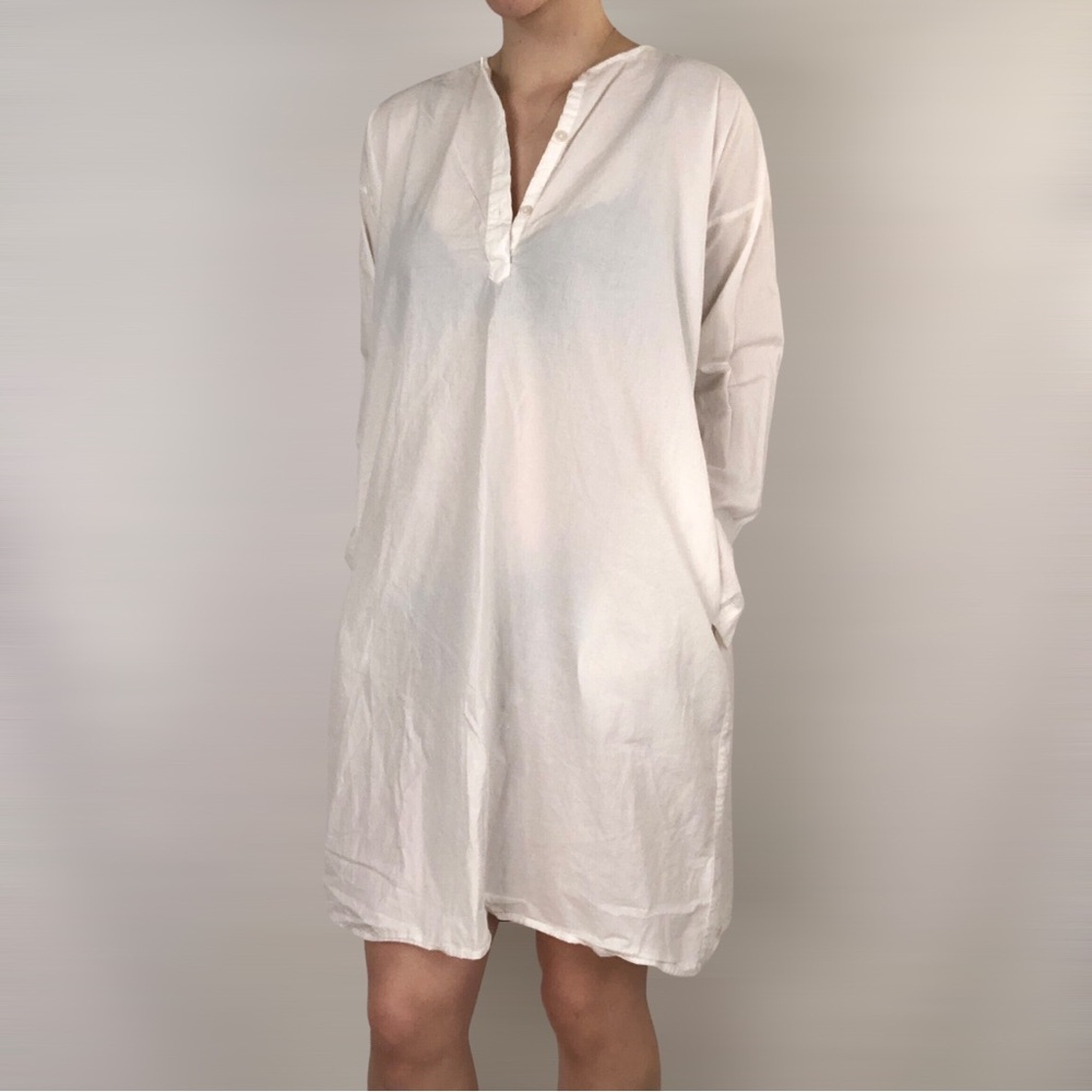 Domi Organic Cotton Tunic Dress White Button Lightweight Sleep Gown - Picture 3 of 10
